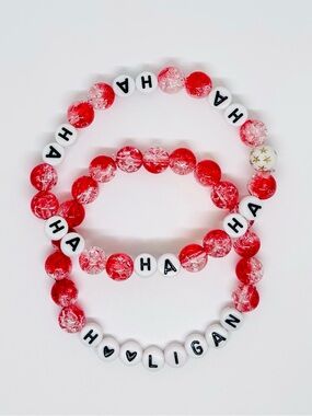 (2pcs) BTS HOOLIGAN SONG RED BEADED WHITE GOLD BRACELET BUNDLE